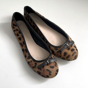 Ted Baker Norha Imitation Leopard Print Bow Pony Hair Ballerina Pump Sz 38 / 7.5